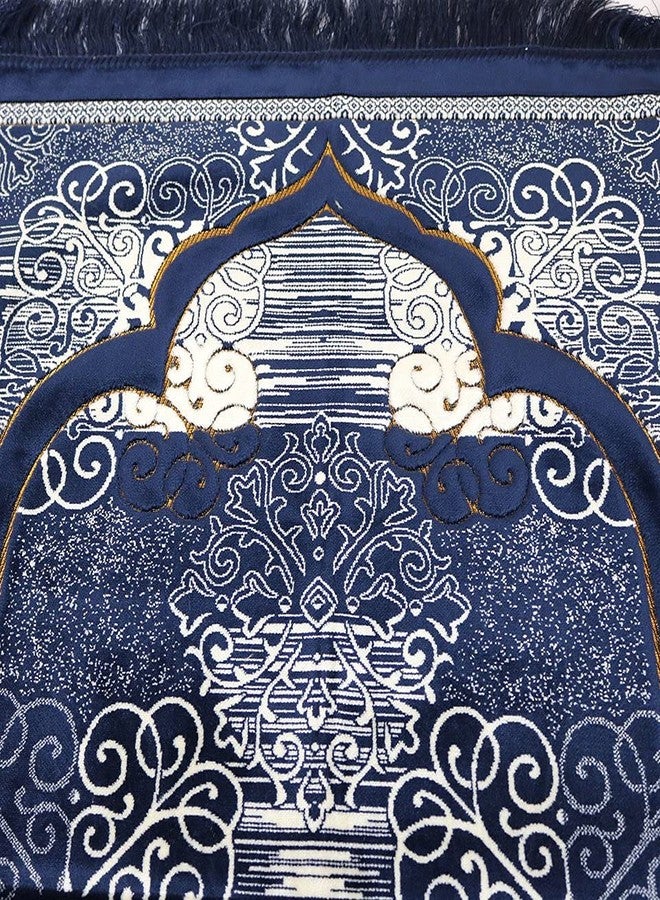 Modefa Prayer Mat | Turkish Velvet Muslim Prayer Rug Muslim Prayer Mat Islam | Soft Beautiful Prayer Rug Janamaz Sajjadah with Car Hanger | Classic Elegant Swirl (Navy Blue) - Image 2